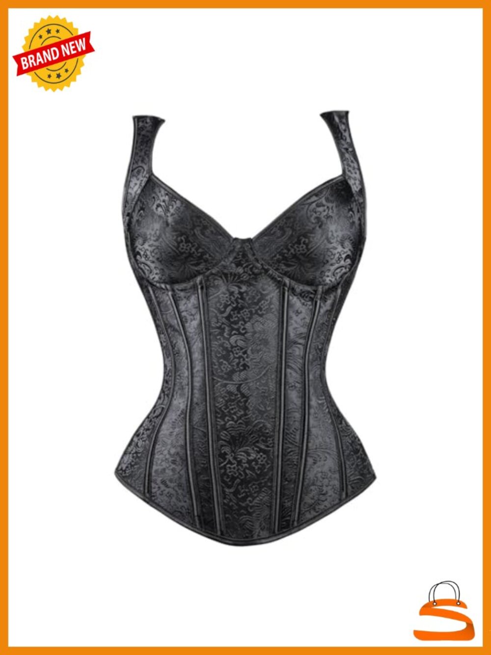 Overbust Corset Bustier with Underwire Cups, Plastic Boned, Side Zipper